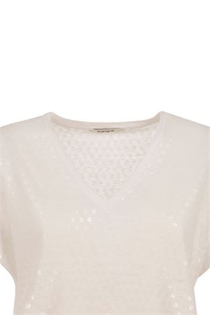 MAGLIA SCOLLO V OVER CON STAMPA PAILLETTES BIANCA 89497700001 KANGRA | T-shirt | 89497700001