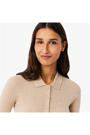 Maglione in lana merinos con collo a polo a coste 3D LACOSTE | Polo | AF9984X6F