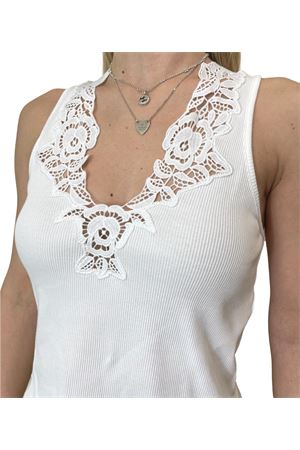 Ribbed Neckline Lace Detail Tank Top TWINSET | Tank | 261TT236000001